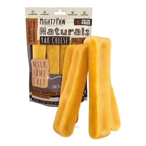 Mighty Paw Naturals Yak Cheese Dog Chews package with cheese chews